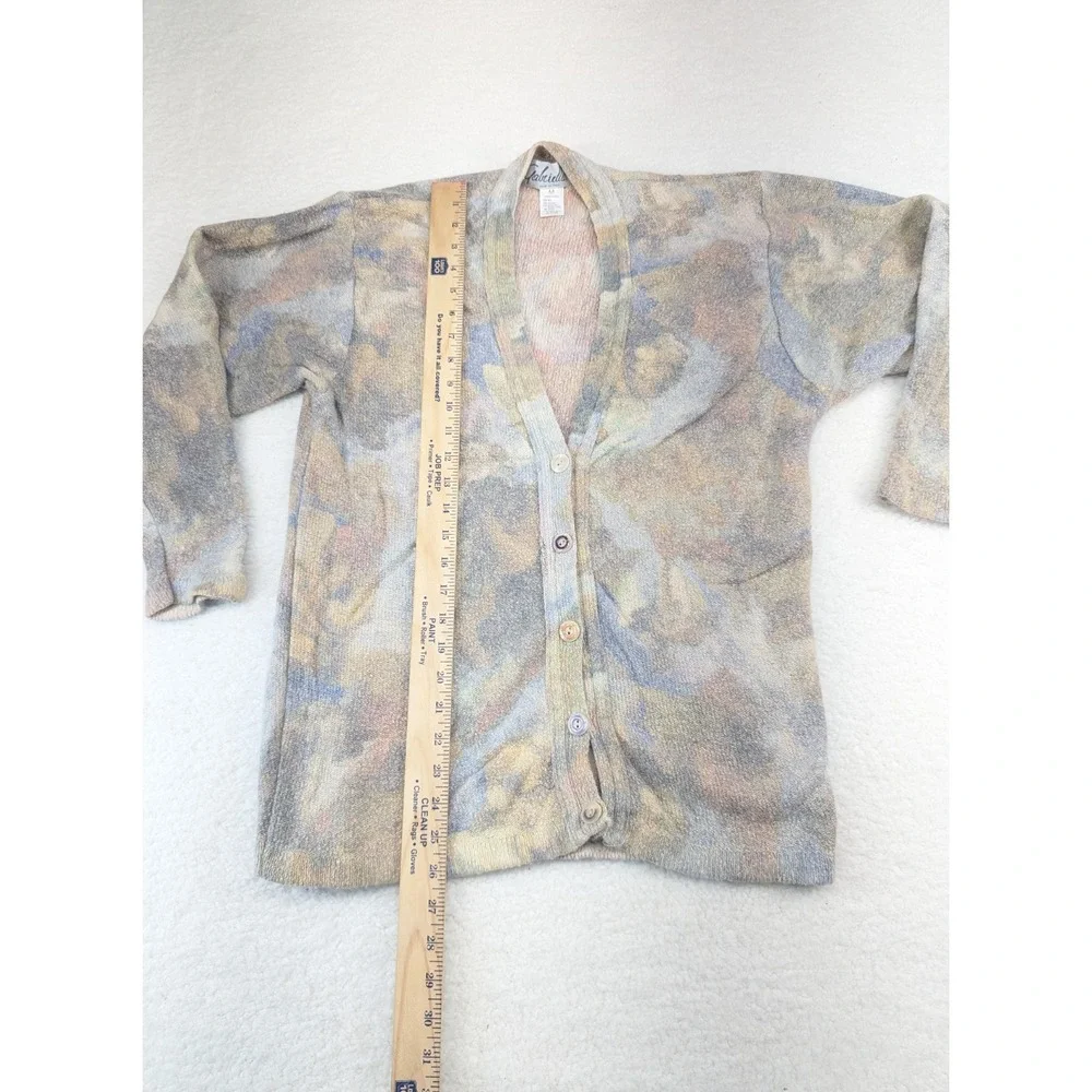 Vintage Gabriella T Linen Blend‎ All Over Floral Pastel V Neck Cardigan Italy M